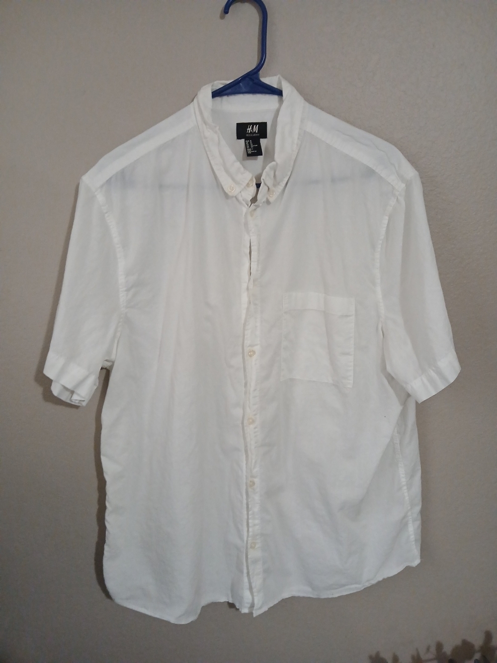 H&M Men's XL Cotton Short Sleeve Button-Up Shirt White XL Beach Summer